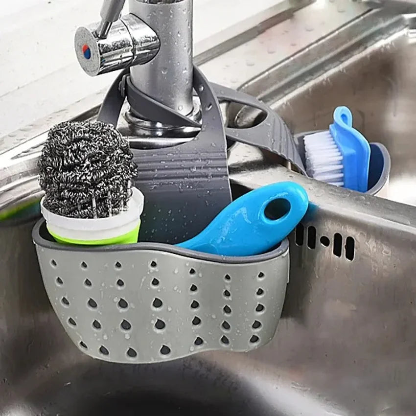 Adjustable Kitchen Sink Drain Basket – Sponge & Soap Holder