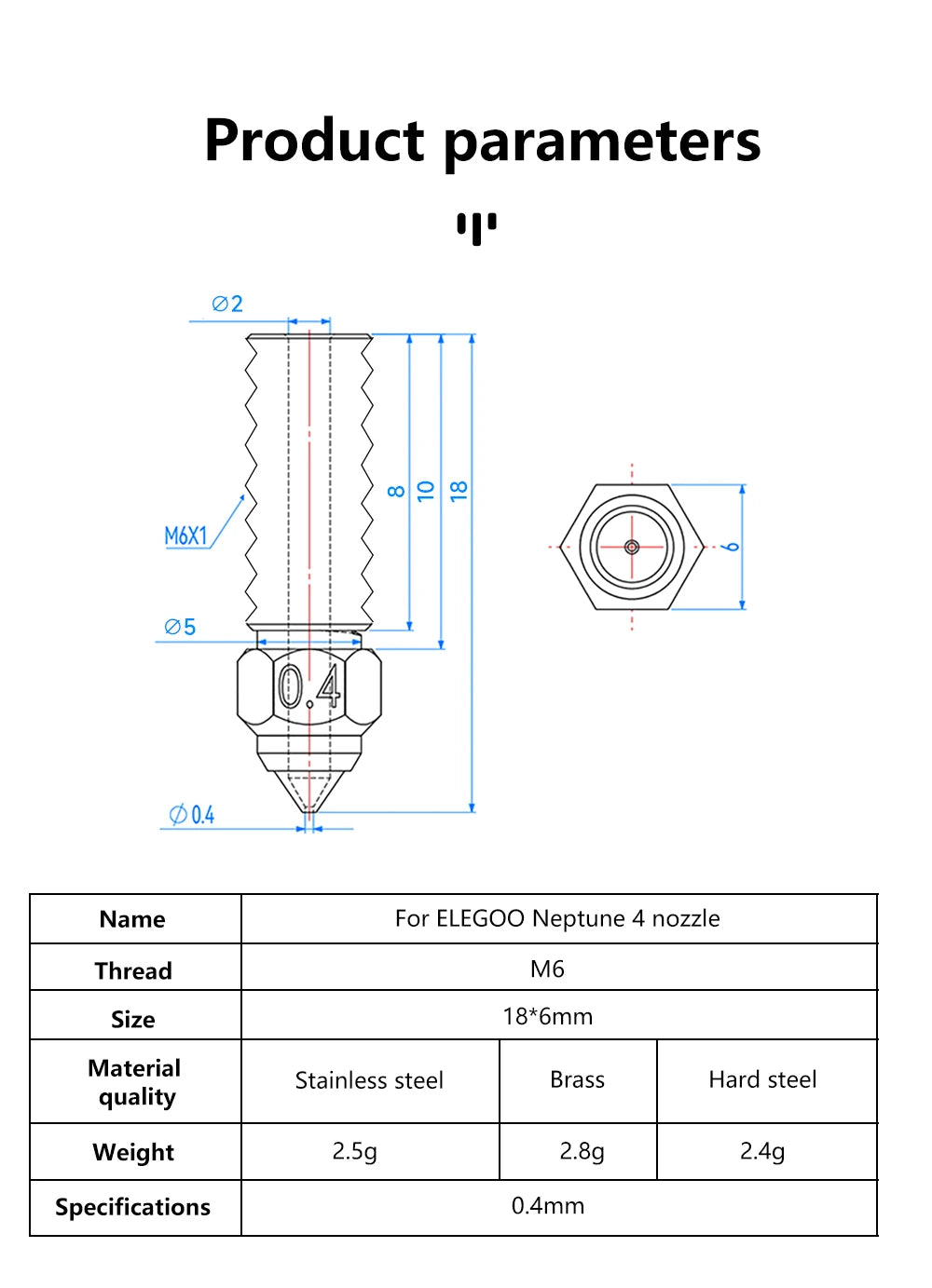 Elegoo Neptune 4 Pro Nozzles – Hardened, Steel & Brass 0.2–0.8mm