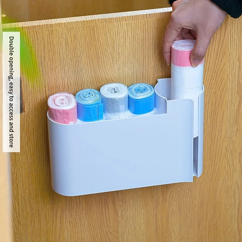Wall-Mounted Dual-Compartment Trash Bag Organizer for Kitchen