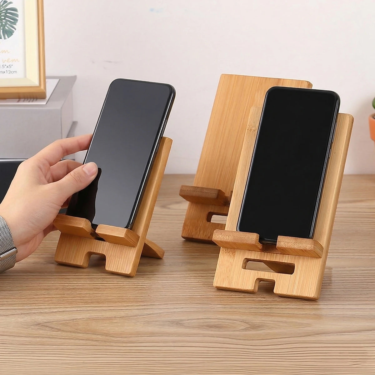Wooden Phone Stand 2-Pack Foldable Desktop Tablet Holder