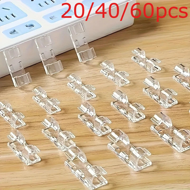 Clear Adhesive Cable Clips – No-Drill Wire Organizers 20/40/60pc