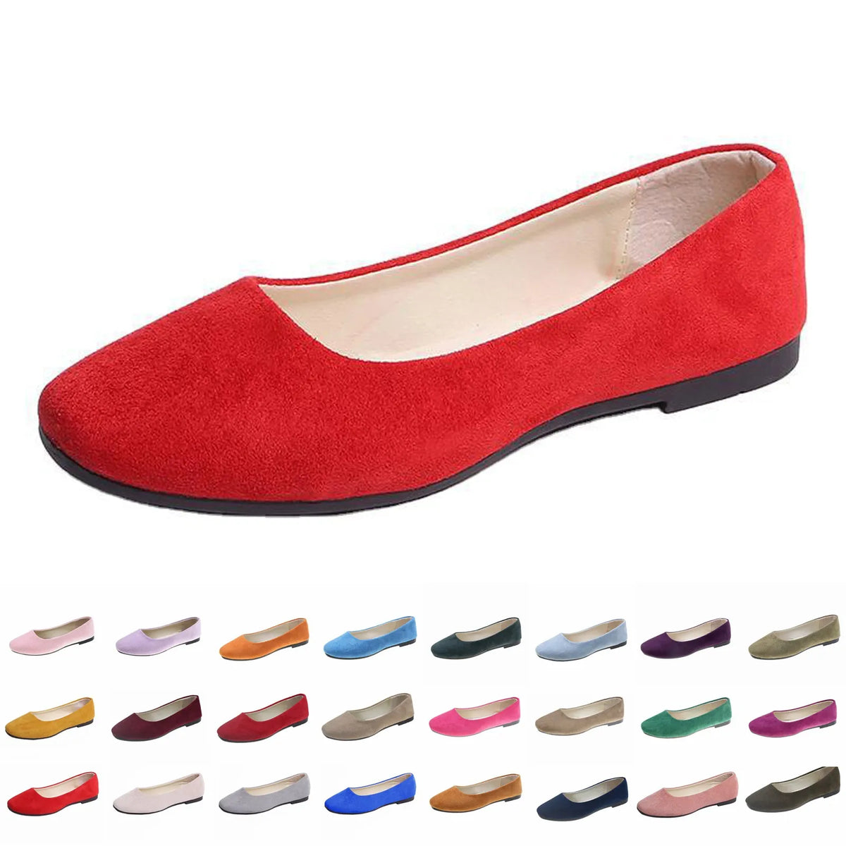 Women's Suede Ballet Flats Slip-On Round Toe Ballerina Shoes