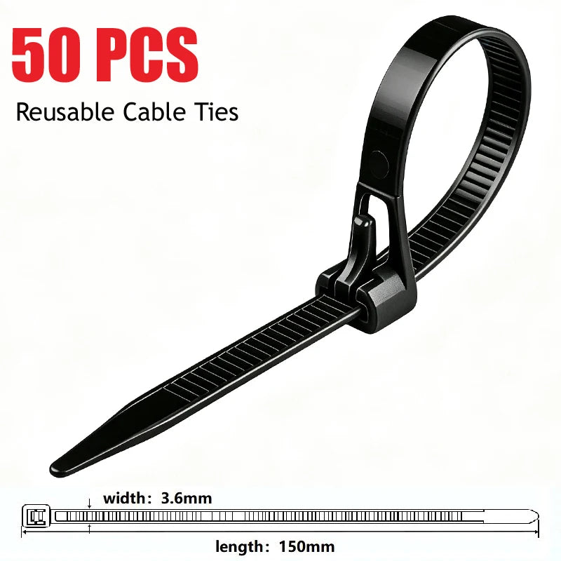 Reusable Nylon Cable Ties 50–1000 Pcs | Black & White PA66