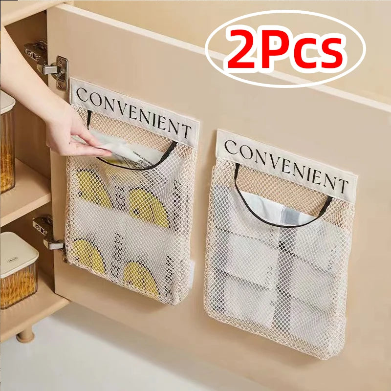 Wall Mount Plastic Bag Dispenser & Kitchen Organizer Pouch