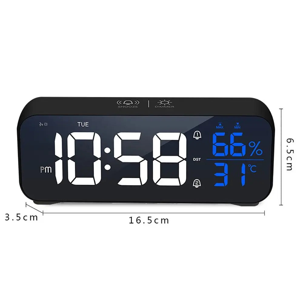 LED Digital Alarm Clock USB Charging Mirror Temperature Display