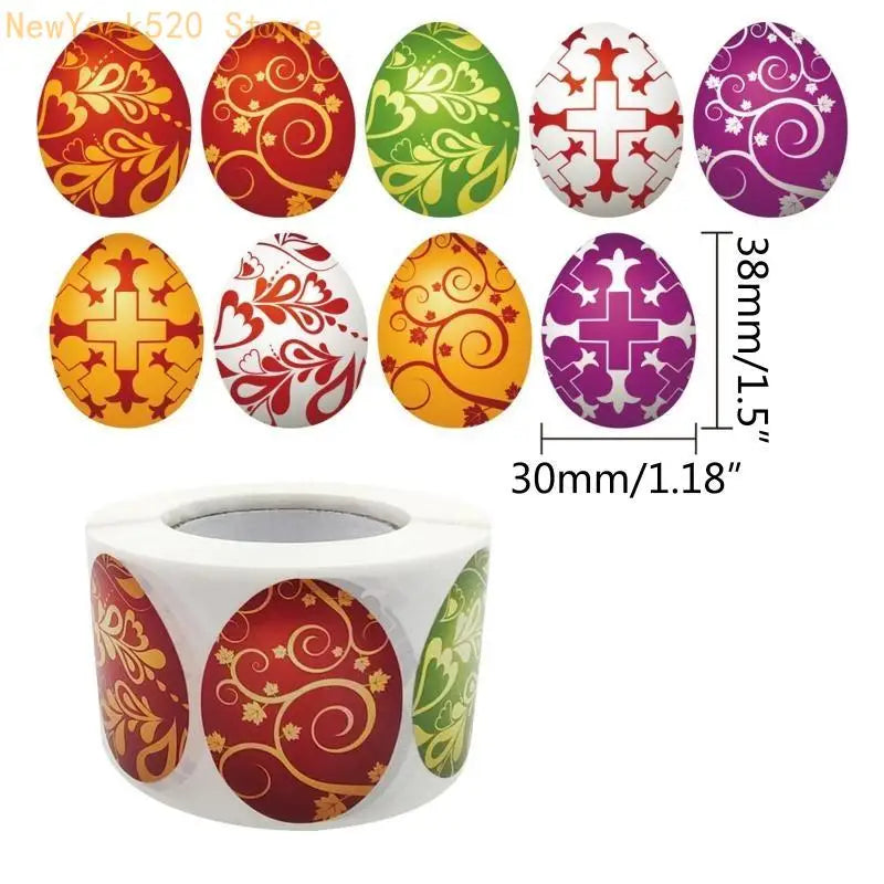 500pcs Happy Easter Egg Stickers Roll – Party Seals & Labels