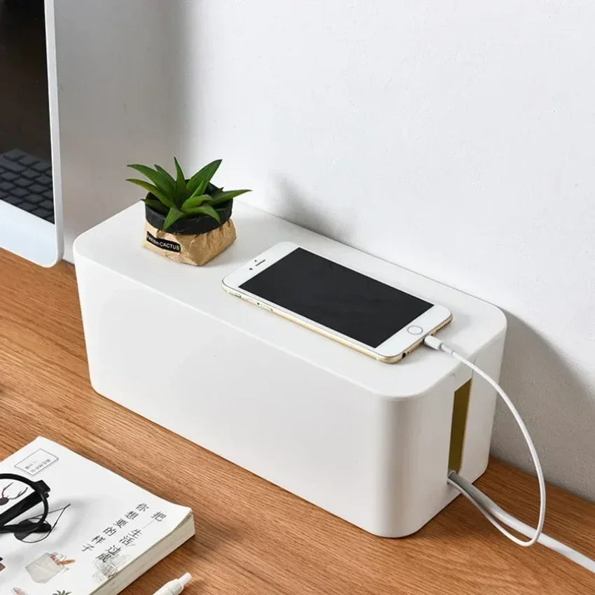 Desktop Cable Storage Box – Dustproof Power Strip Organizer