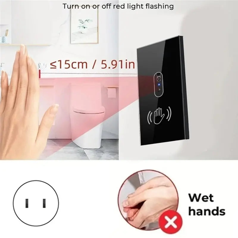 Infrared No-Touch Wall Light Switch – Glass Panel US Plug