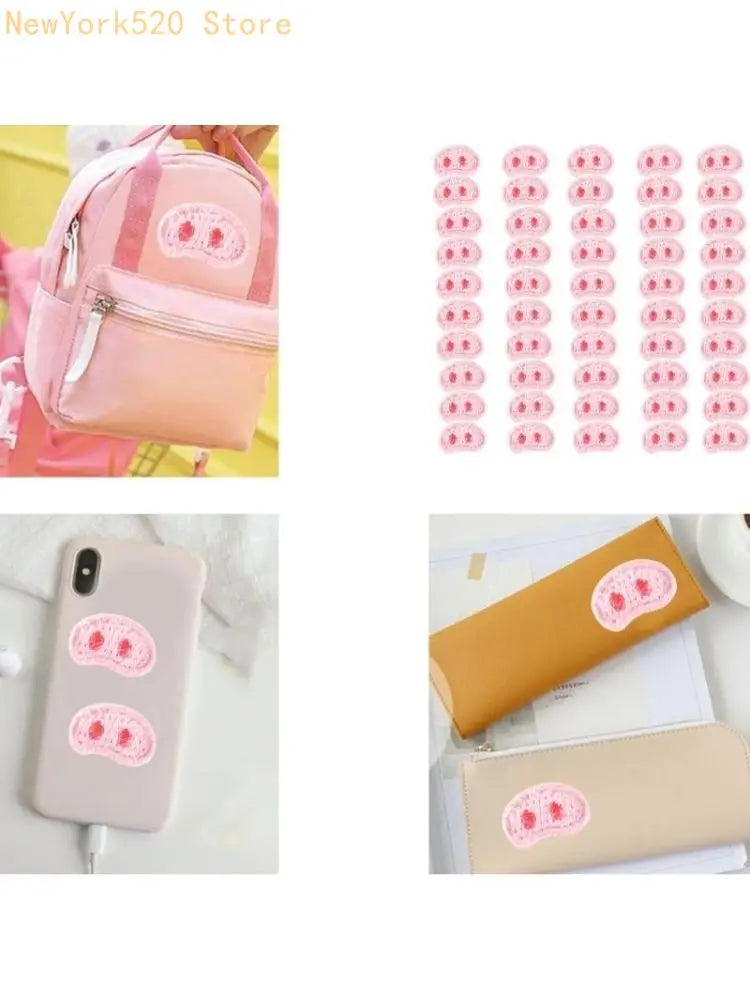 50 Pcs Pink Pig Nose Embroidered Iron-On Sew-On Patches