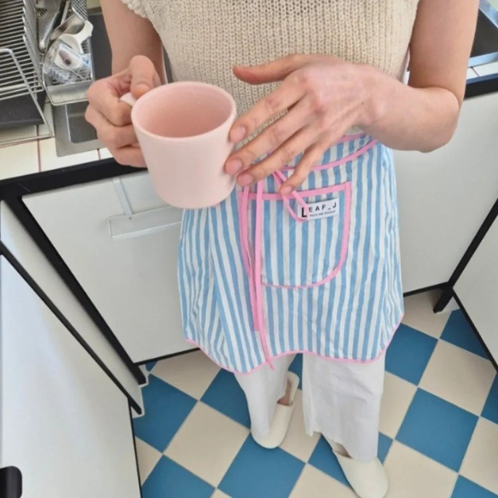 Striped Cotton Waist Apron with Pocket & Tie-Belt – Half Apron