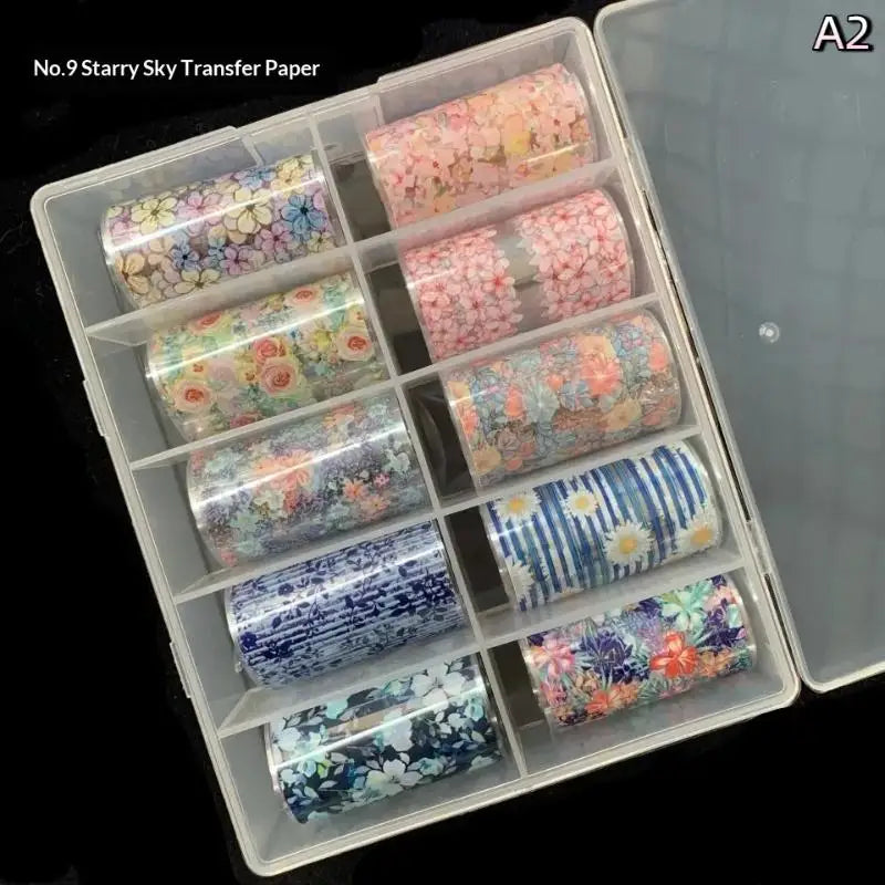 Nail Foils 10 Rolls Flower Rose Transfer Paper DIY Manicure
