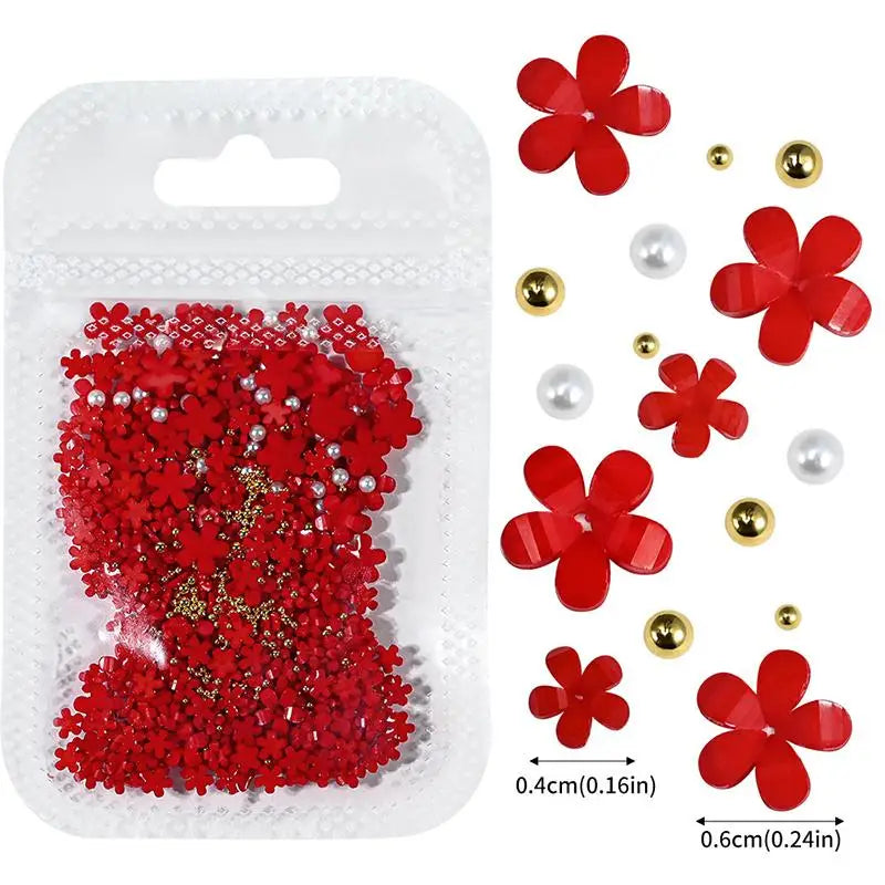 12-Grid 3D Flower Nail Art Charms – Rhinestones & Beads Kit