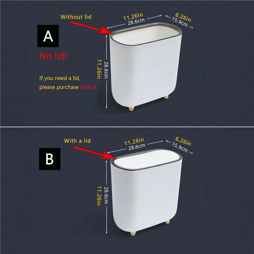 Narrow Press-Top Trash Can with Lid for Bathroom Gaps