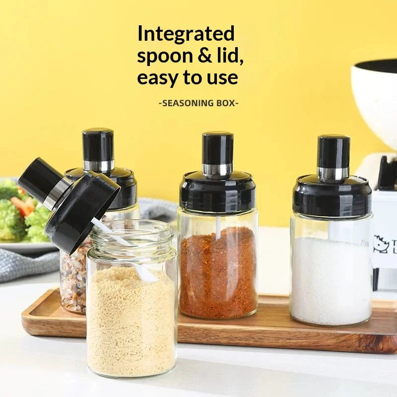 Glass Spice Jar with Integrated Spoon – Airtight Storage