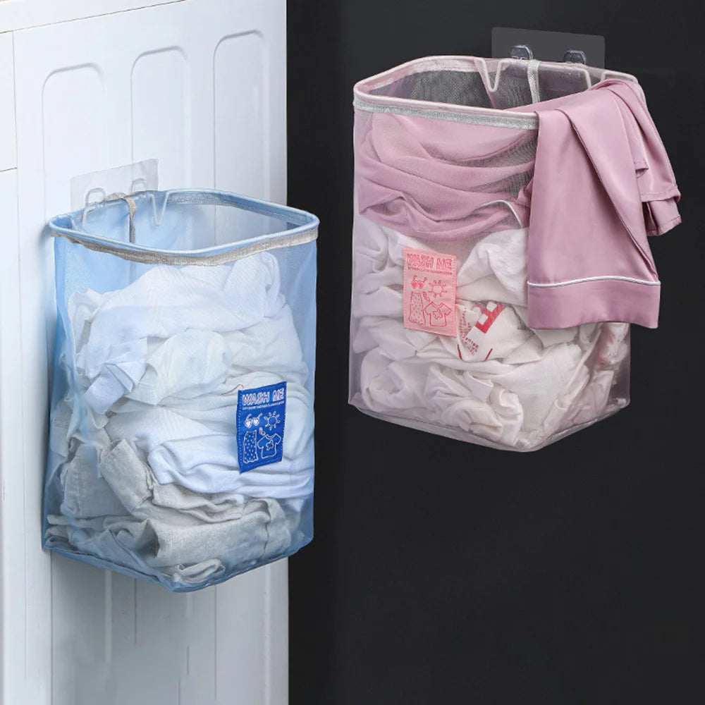 Wall Mounted Laundry Basket – Breathable Mesh Hamper Bag