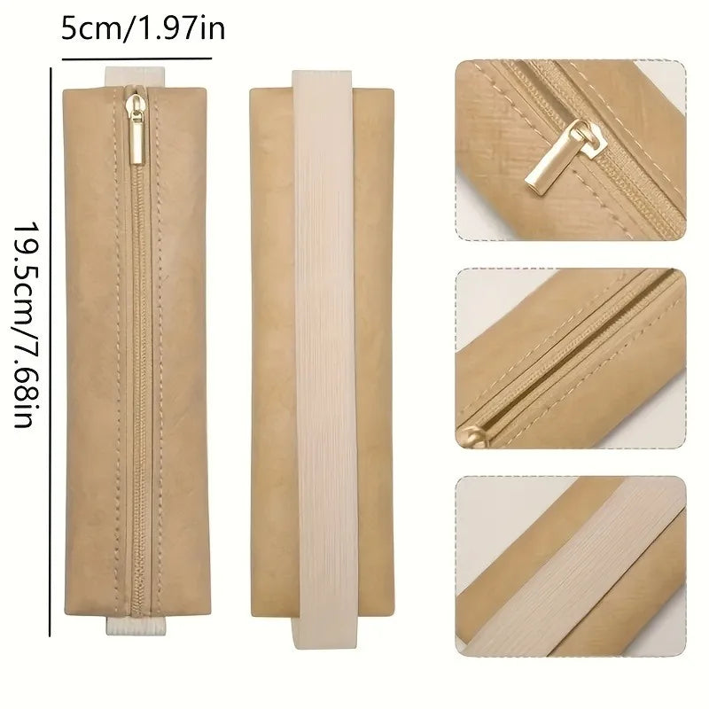 Minimalist PU Leather Pencil Case Zippered Pouch | Office & Travel