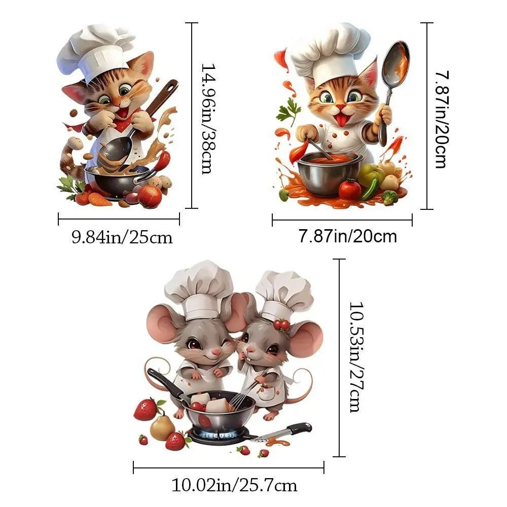 Cartoon Chef Cat Kitchen Wall Decal – Self-Adhesive PVC Sticker