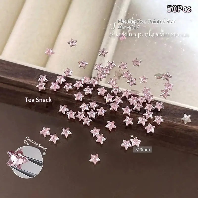 50Pcs Star Zircon Nail Charms 3D Rhinestone DIY Nail Art Decor
