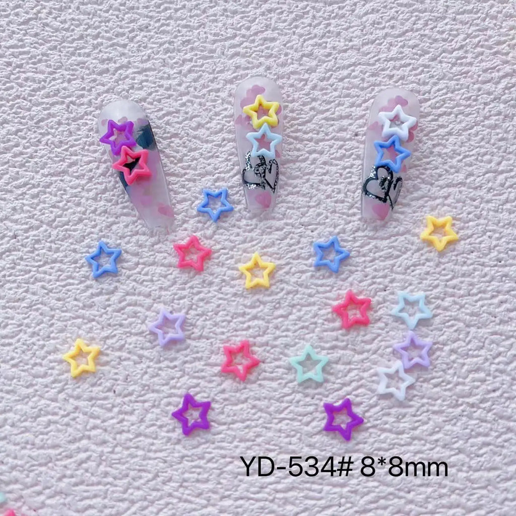 50Pcs 3D Star & Heart Nail Charms – Matte Flatback Resin Art