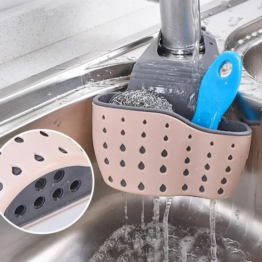 Adjustable Kitchen Sink Drain Basket – Sponge & Soap Holder