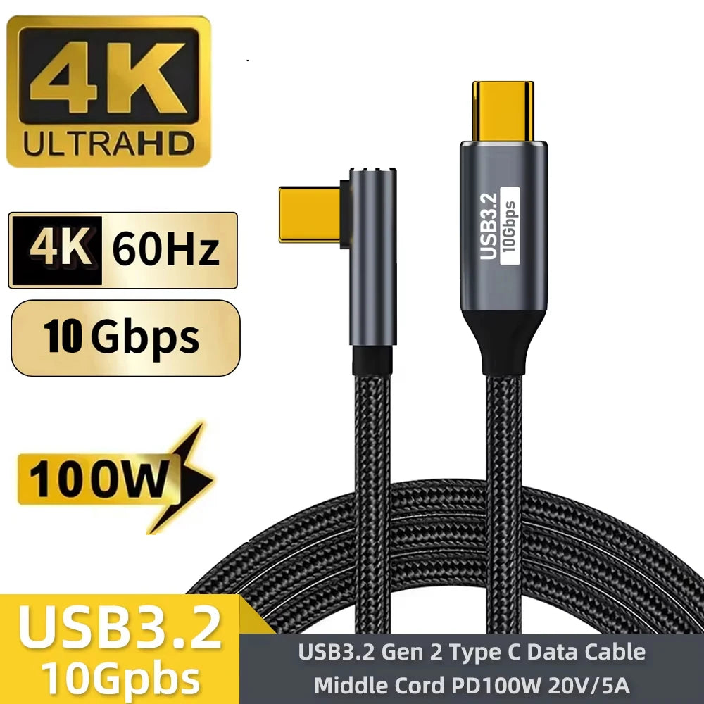 USB-C to USB-C PD 100W 10Gbps 4K@60Hz Cable – 5A Fast Charge