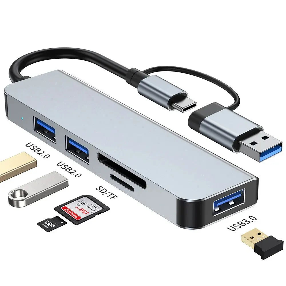 8-in-2 USB Hub Docking Station – USB-C, 3.0, SD/TF Card Reader