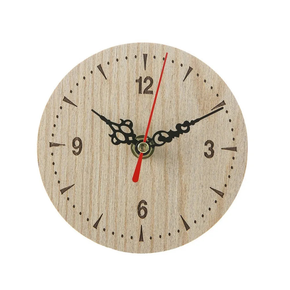 Retro Wooden Wall Clock Silent Quartz 12cm Vintage Round