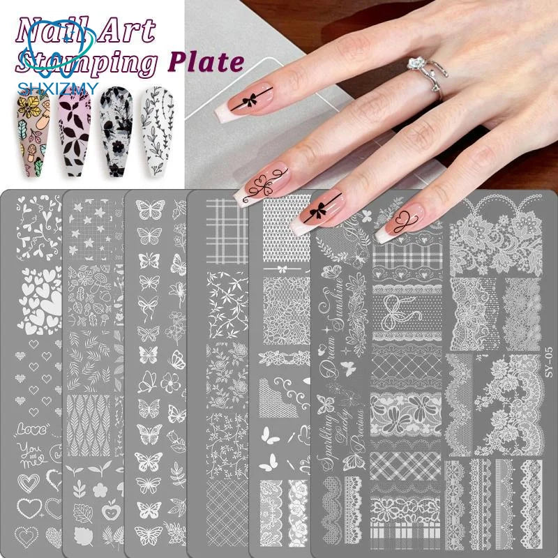 Etched Metal Nail Art Stamping Plate – Floral Lace Bow Decal