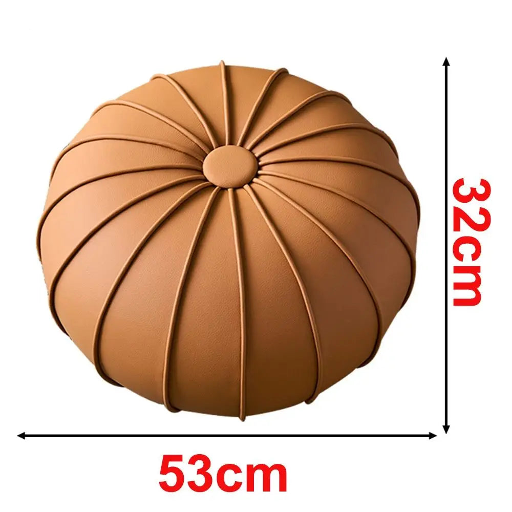 Leather Fillable Round Ottoman Pouf – Modern Low Profile Stool