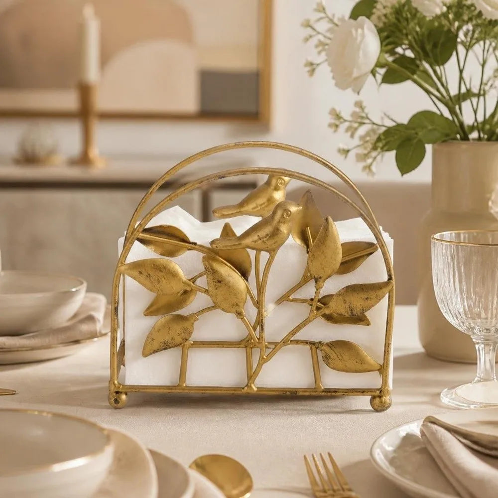 Vintage Gold Bird Napkin Holder – Rustic Bronze Iron Tissue Stand