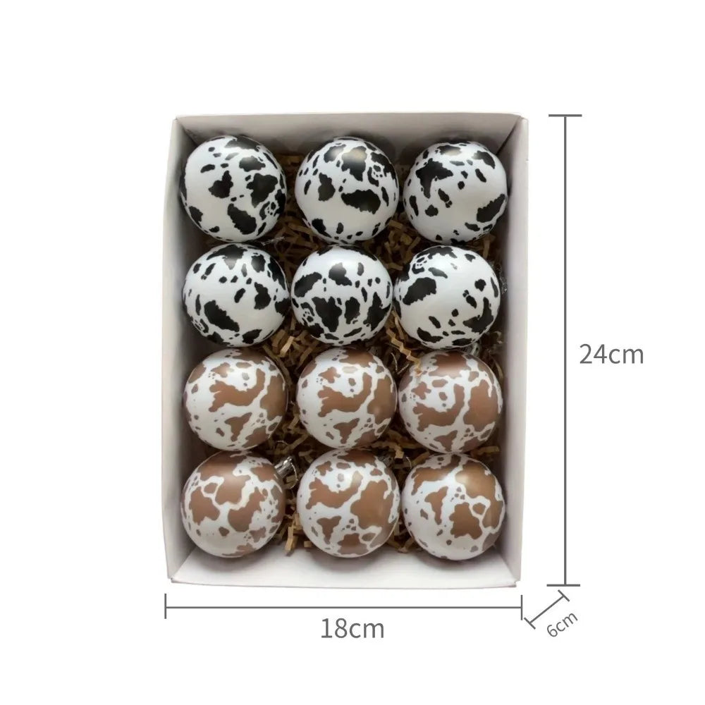 Cow Print Shatterproof Christmas Ball Ornaments 6CM 12/24 Pack