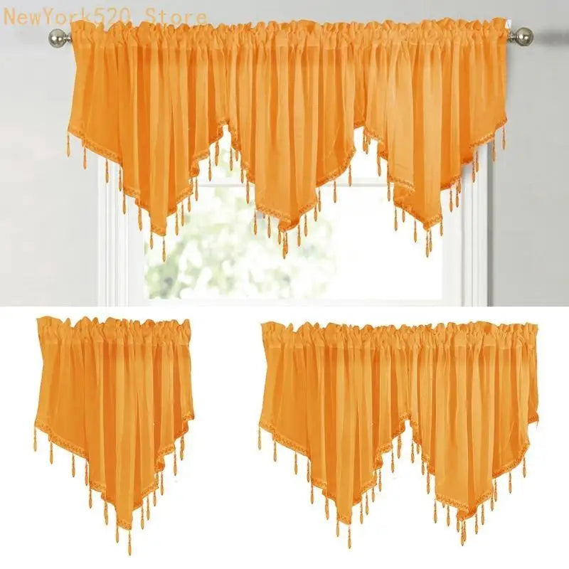 Tulle Triangle Valance Crystal Beads Sheer Rod Pocket Curtain Panel