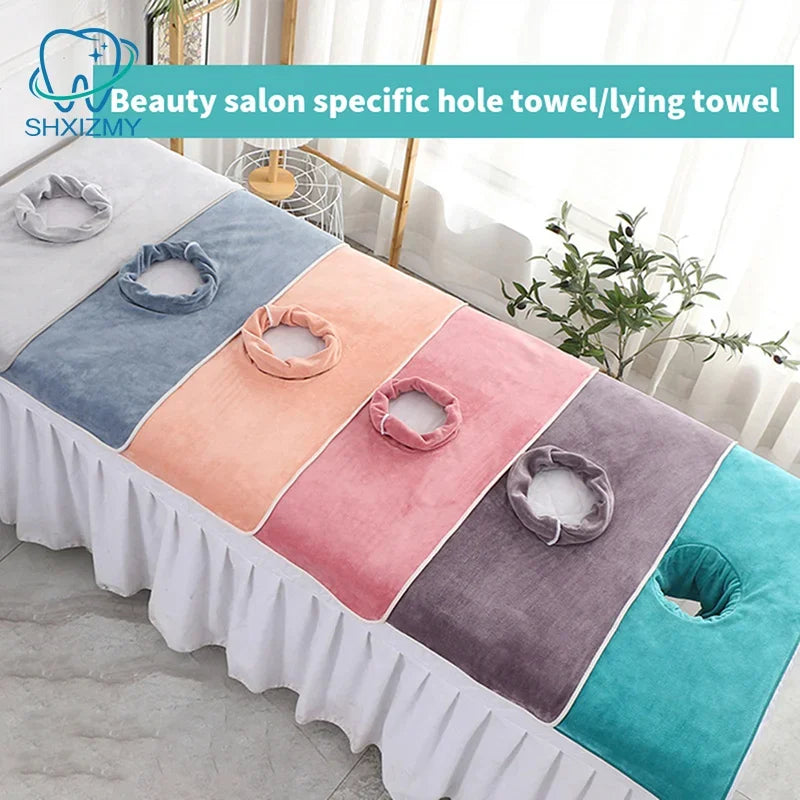 Massage Table Face Hole Towel – Soft Coral Velvet 40x80cm
