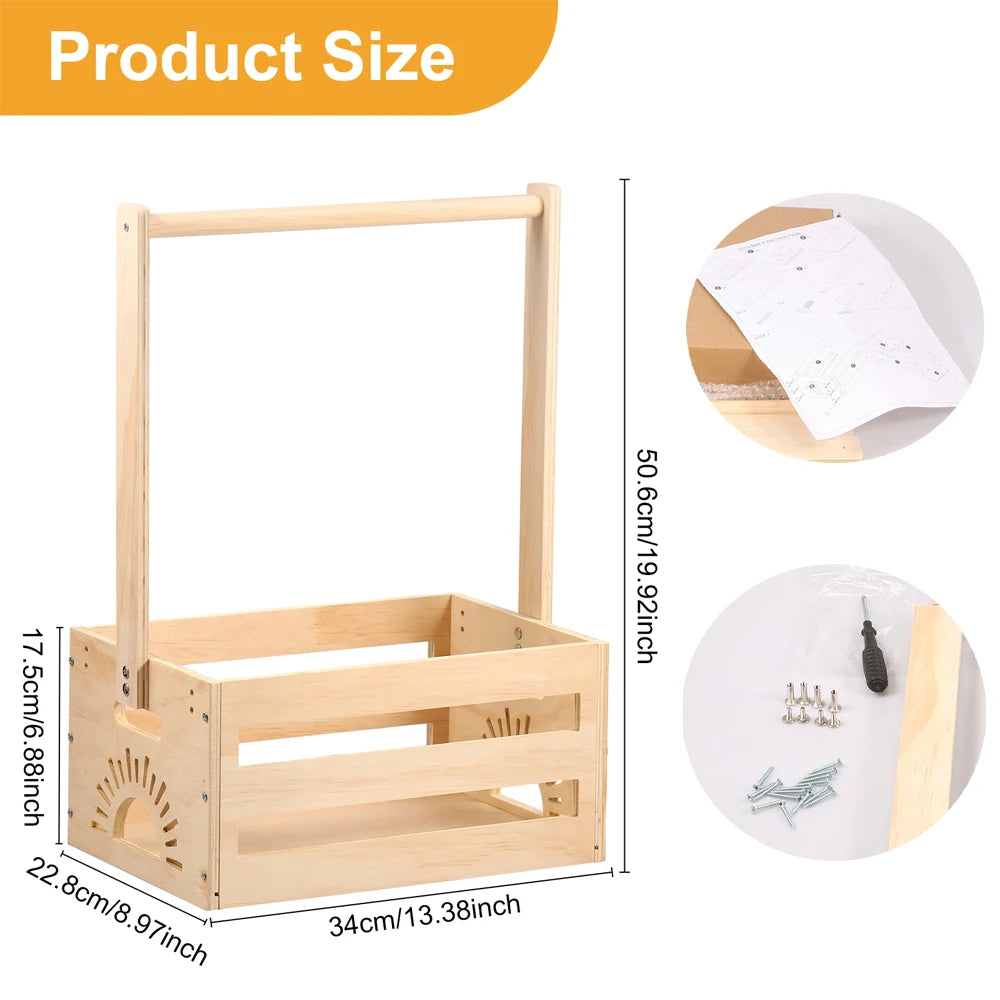 Wood Baby Storage Crate Basket with Portable Handle