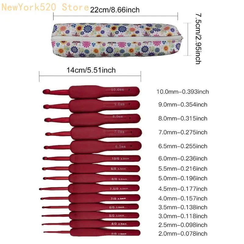 14-Pc Ergonomic Crochet Hook Set 2.0–10mm with Storage Case