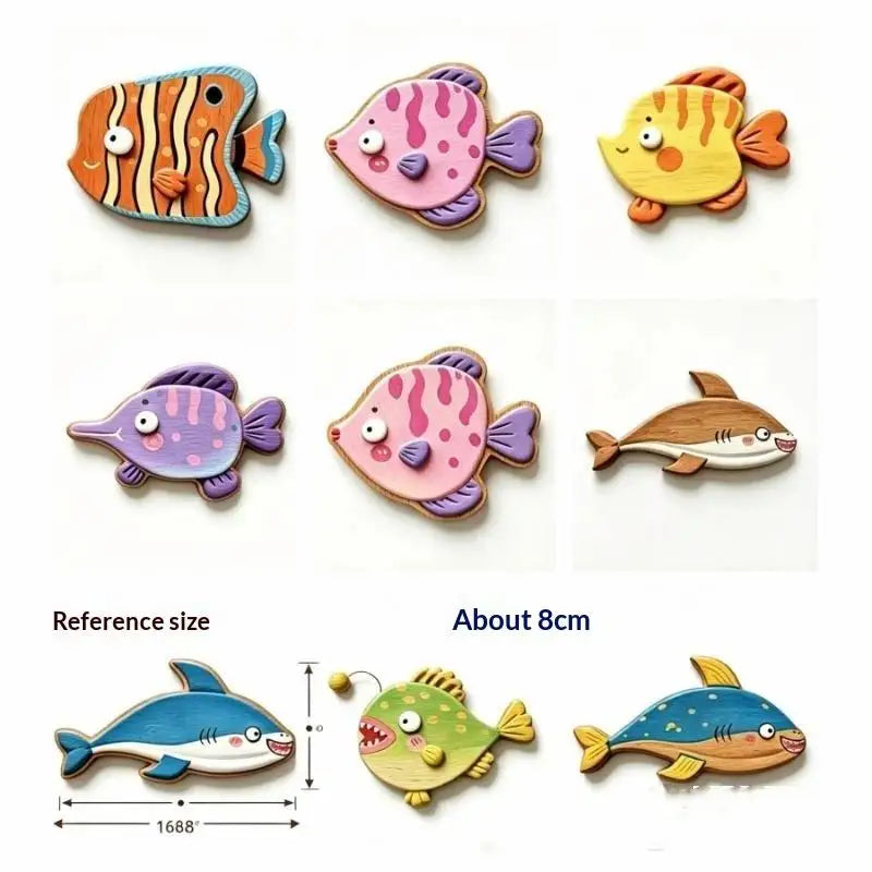 Cute Wooden Sea Fish Refrigerator Magnets – 1/5 Pcs Set