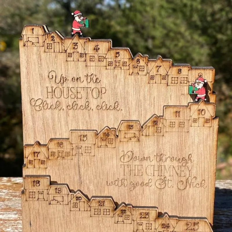 Wooden Father Christmas Castle Advent Calendar Countdown Stand