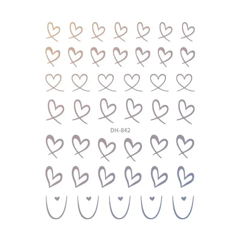 3D Heart Nail Art Stickers – Gold Silver Love Decals DIY