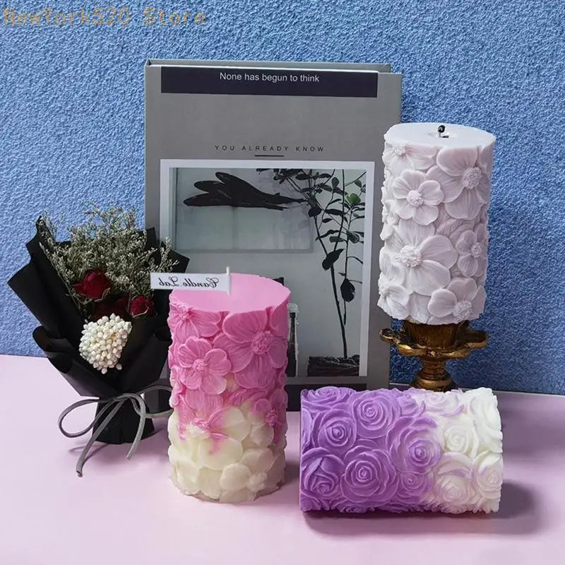3D Cylinder Silicone Mold – Flower & Butterfly Wave Pattern