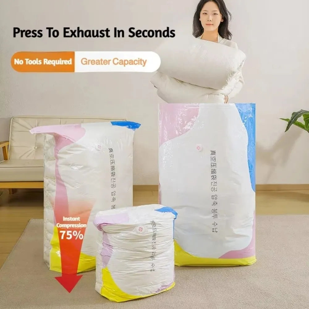 No-Pump Vacuum Storage Bags – Press & Seal Space Saver
