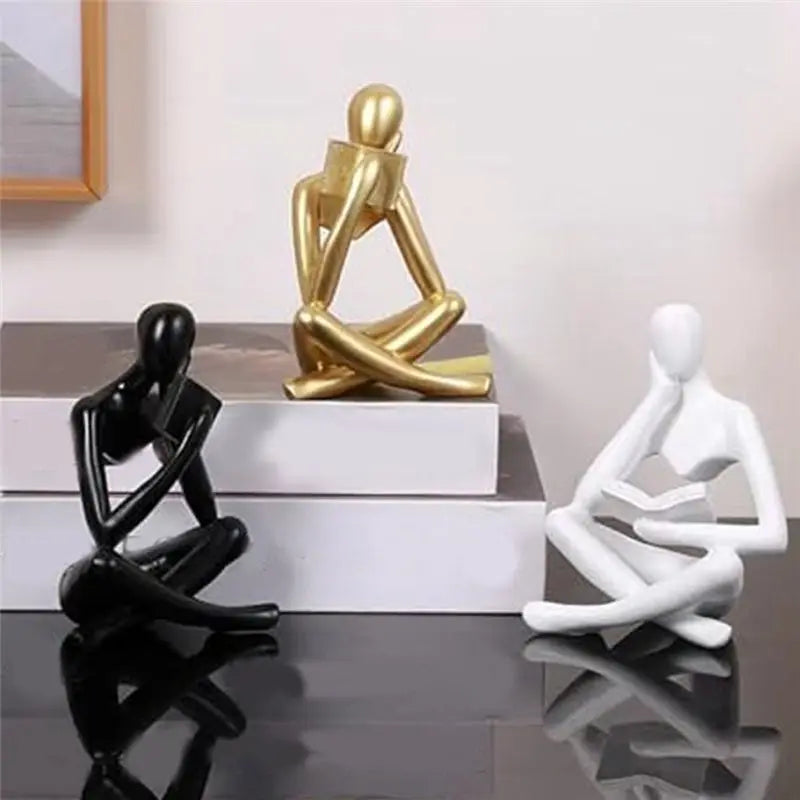 White Thinker Resin Reading Statue – Modern Book Decor Sculpture