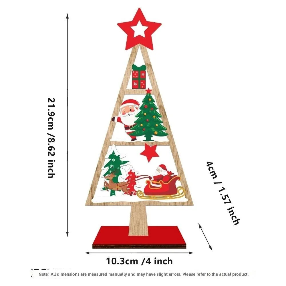 Wooden Christmas Tree Desktop Ornament – Multicolor Xmas Decor