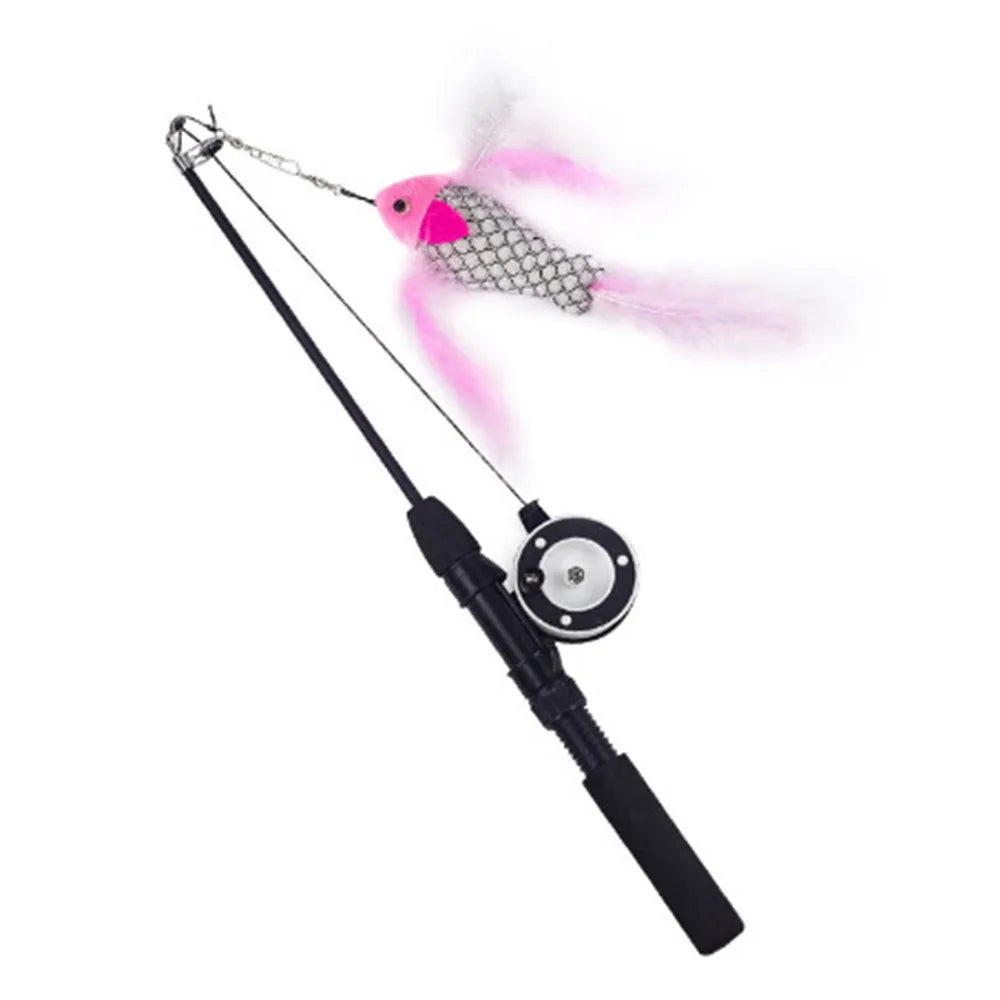 Retractable Cat Teaser Wand Toy – Feather Fishing Pole