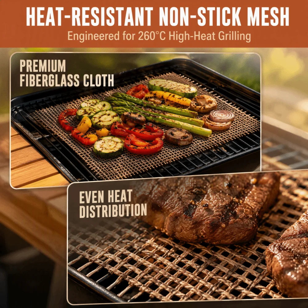 3-Pack Reusable Non-Stick Fiberglass BBQ Grill Mat 30×40cm