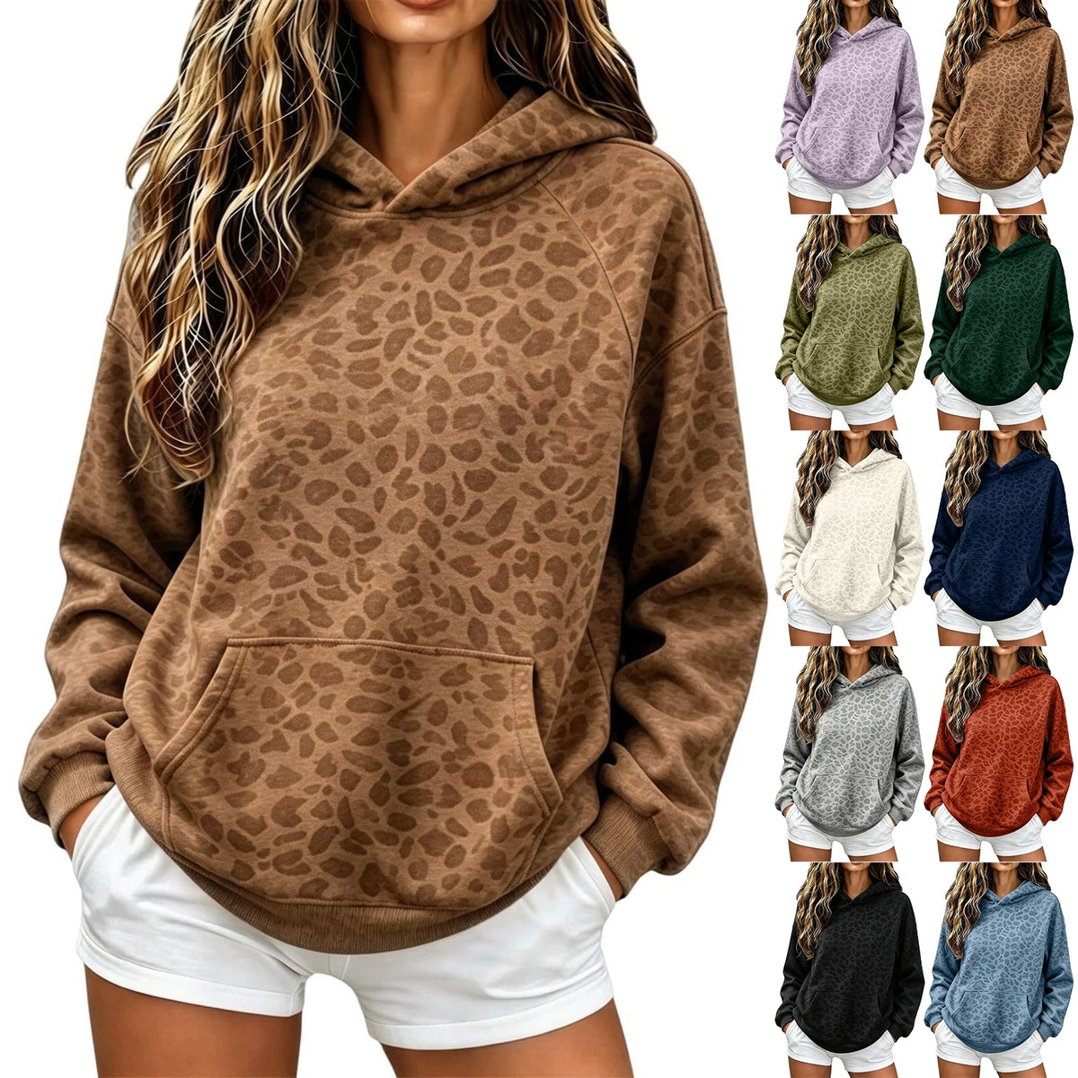 Women's Leopard Print Hoodie Loose Pullover Sweatshirt