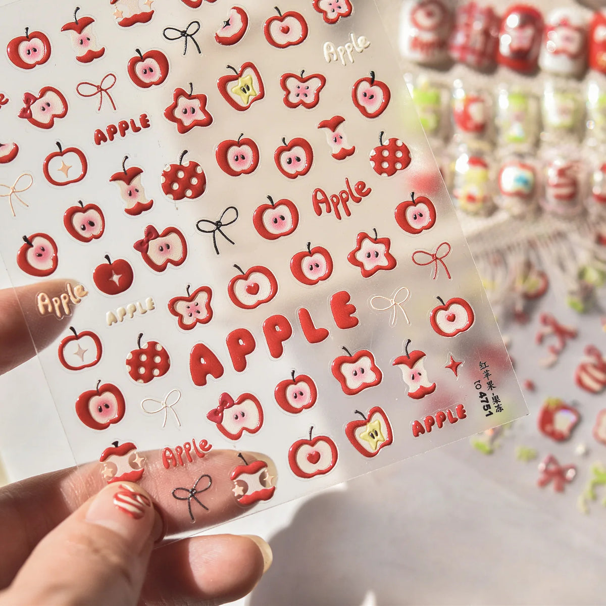 5D Jelly Red Apple Nail Art Stickers – Kawaii Fruit Decals