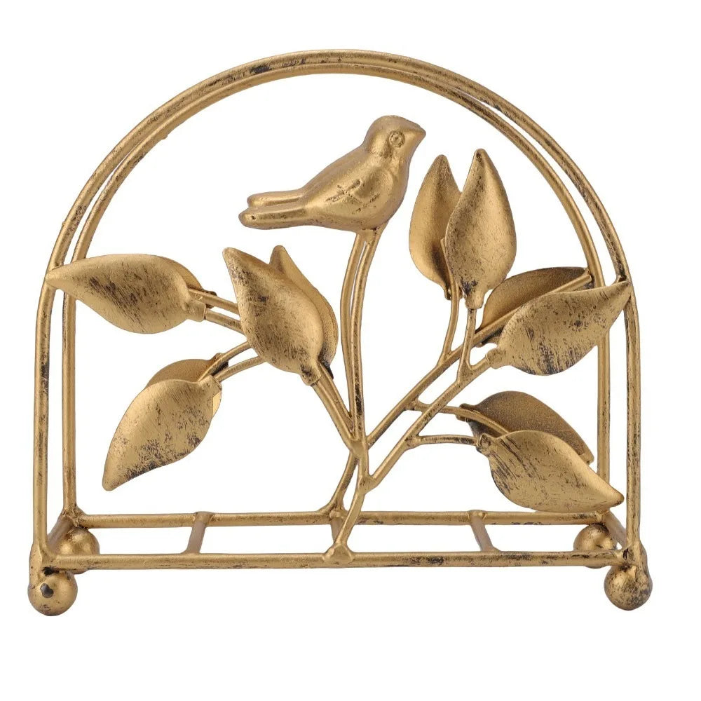 Vintage Gold Bird Napkin Holder – Rustic Bronze Iron Tissue Stand