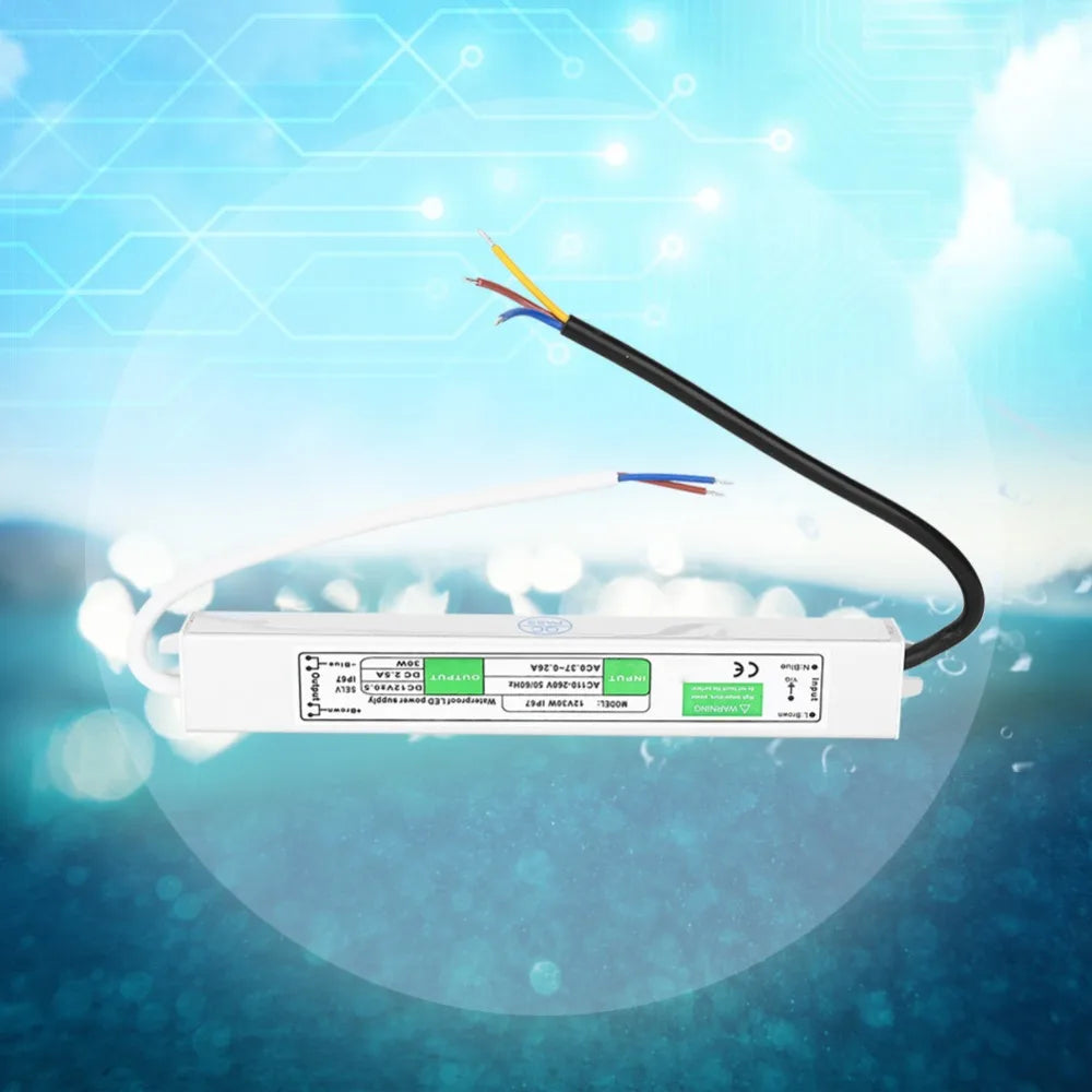12V 30W Waterproof LED Power Supply Driver – IP67, Ultra-Thin