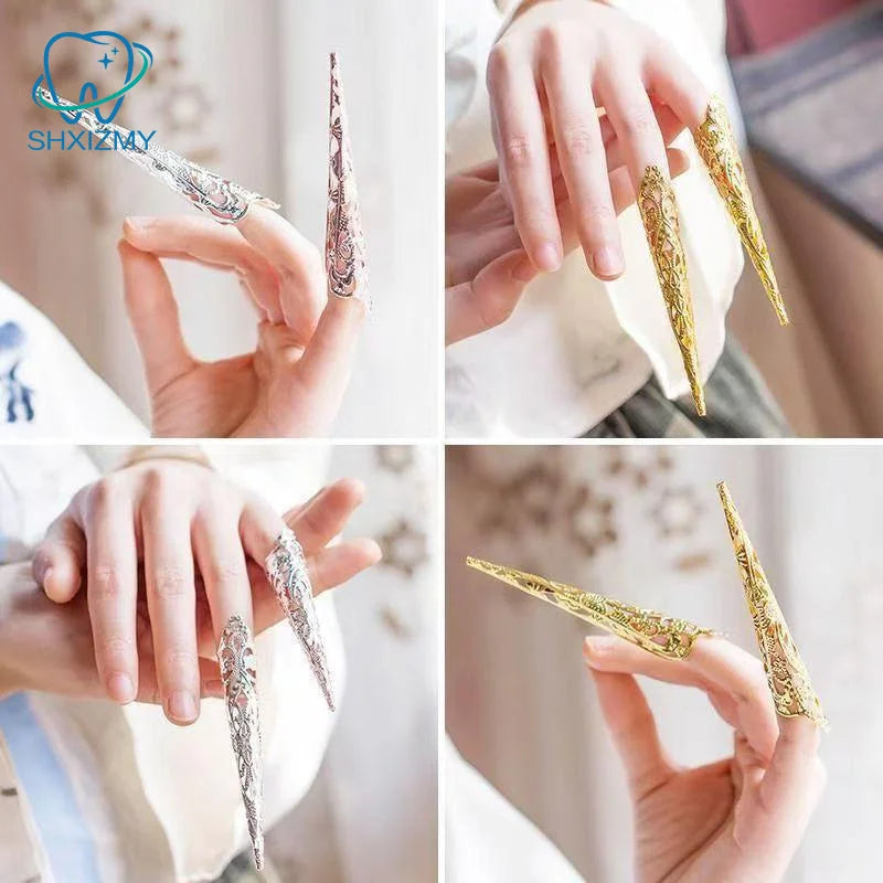 5Pcs Gold Metal Finger Nail Guards for Dance & Cosplay