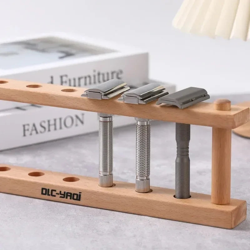 YAQi Beech Wood Safety Razor & Shaving Brush Holder Stand
